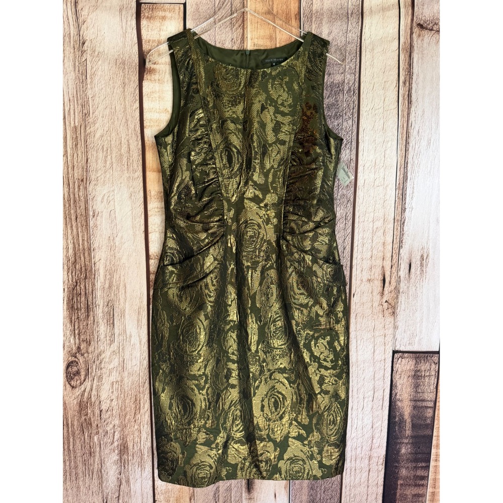 David Meister Metallic Floral Jacquard Sheath Dress Event Holiday Size 12 NWT